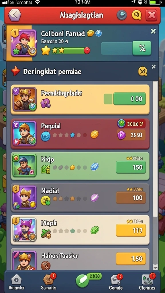 Menampilkan sistem leveling dengan karakter yang berkembang.